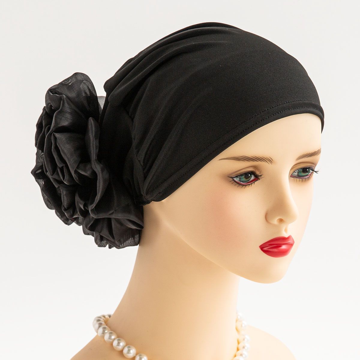 Women's new turban hat with large flowers, Middle Eastern turban hat, stretch fabric pullover hat, classic flower decoration, fashion party_viptrois.com