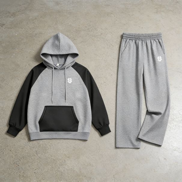 Retro-Inspired Zip-Up Hoodie Set – US Letter Print & Color-Block Design For Men’s Streetwear_viptrois.com
