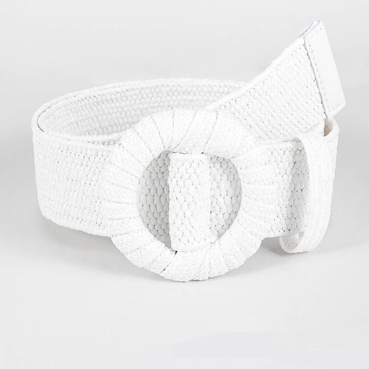 Women Braided Belts Spring And Summer Hot Style Braided Round Buckle Elastic Elastic Pp Grass Girls Belt Versatile Floral Dress_viptrois.com