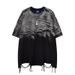 High Street Hip-Hop Distressed Hem T-Shirt - Oversized Streetwear Tee With Metal Chain Detail_viptrois.com