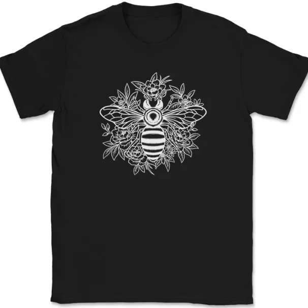 Bee With Flowers T-Shirt Mens Womens Tees Top Honey Hive Pattern Graphic Funny Gift Tee_viptrois.com