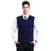 Men's Wool Blend Knit Vest, Solid Color Cable V-Neck Sleeveless Pullover, Casual Layering Piece For Autumn_viptrois.com