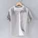 Men's Clothing Simple And Versatile Casual Linen Short Sleeved Shirt Bulk 9012_viptrois.com