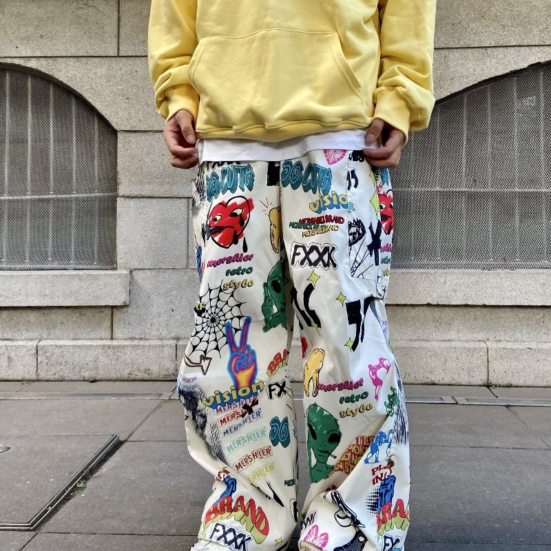 Men's Clothing hand painted color straight casual pants men and women all match wide leg overalls_viptrois.com