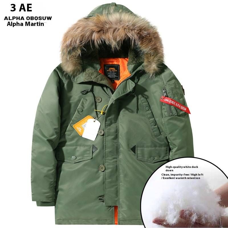 Duck Down Parka Windproof Waterproof Winter Coat With Hood, Warm Thermal Jacket For Extreme Cold Weather (-30°C To -15°C), Military Green/Black/Navy_viptrois.com