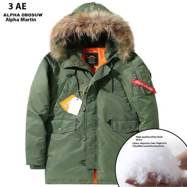 Duck Down Parka Windproof Waterproof Winter Coat With Hood, Warm Thermal Jacket For Extreme Cold Weather (-30°C To -15°C), Military Green/Black/Navy_viptrois.com