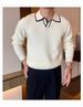 Men's Slim-Fit Color-Block Knit Sweater – Lightweight Business Casual Pullover (S-2XL EU Sizing) | Breathable Polyester Blend In Black/White_viptrois.com