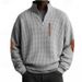 Men's Waffle-Knit Half-Zip Sweatshirt - Solid Color Stand Collar Pullover For Casual Fall/Winter Wear (S-XXXL)_viptrois.com