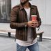 2022 Autumn Winter Men's Route Padded Lapel Cotton Clothing Zipper Color Leather Coat Jacket Fashion Casual_viptrois.com