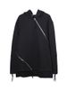 Dark Aesthetic Men's Hooded Zip-Up Sweatshirt With Asymmetrical Design, Fleece-Lined, Oversized Fit, Streetwear Fashion_viptrois.com