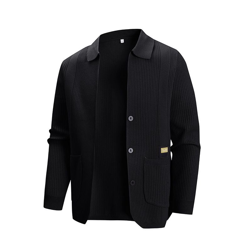 Modern Notch Collar Knit Cardigan For Men – Minimalist Textured Pullover In Versatile Neutrals_viptrois.com