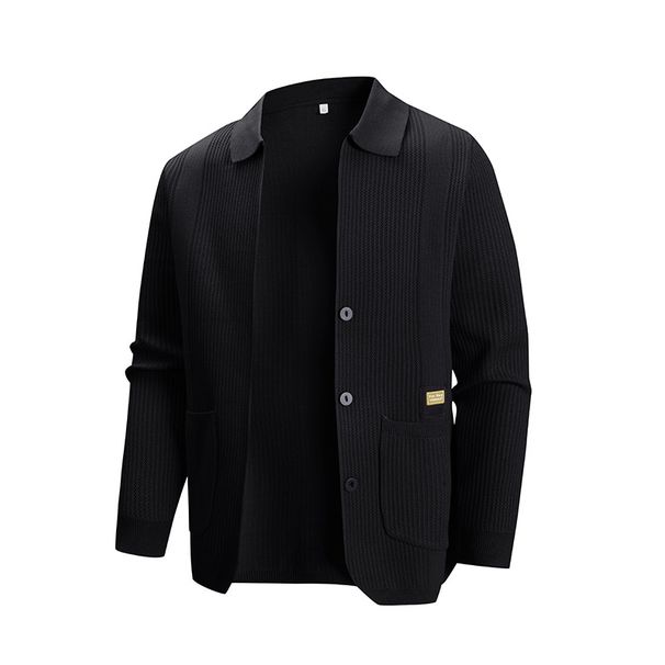 Modern Notch Collar Knit Cardigan For Men – Minimalist Textured Pullover In Versatile Neutrals_viptrois.com
