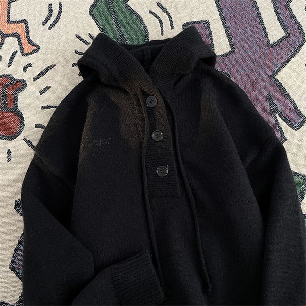 Men's Clothing New Niche Sweater American Retro Casual Lazy Style Hooded Sweater Men's Solid Color Coat Trend_viptrois.com