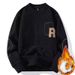 Men’s Double-Layer Fleece Sweatshirt – Retro Inspired Crewneck Pullover (Black/Green/Charcoal/Khaki, M-3XL)_viptrois.com