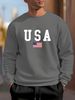 Men's Loose Casual Fashionable American Flag USA Print Round Neck Long Sleeved Sweatshirt Suitable For Autumn And Winter Wear_viptrois.com
