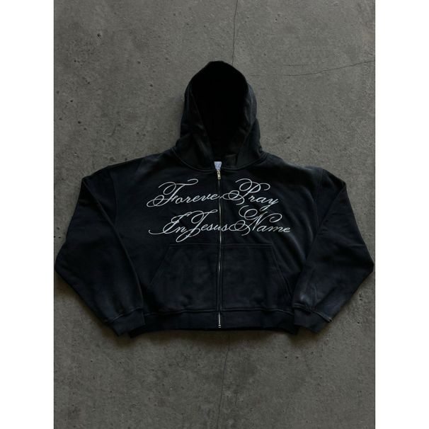 Men's Clothing Trendy Design Street Style Dark Zipper Cardigan Hooded Unisex Sweatshirt American Street Tops_viptrois.com