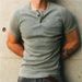 Men's Heavyweight Ribbed Cotton Henley T-Shirt Short Sleeved Slim Fit Button Down Style Fitness Training Top_viptrois.com
