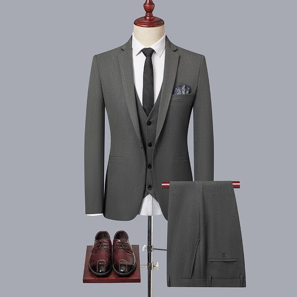 Men's Clothing woven striped three piece suit one button men's business suit slim formal wedding suit suit_viptrois.com