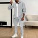 Men's Autumn New Waffle Hooded Pocket Cardigan Zipper Jacket Long Sleeve Trousers Suit_viptrois.com