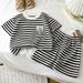 Children's Short Sleeved Suit Black And White Striped Boy's T Shirt Baby Summer Children's Clothing Girl's Shorts Baby Clothes New Style_viptrois.com