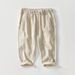 Men's Clothing Retro Elastic Waist Ramie Straight Cotton And Linen Casual Pants Versatile Loose Cropped Pants For Men_viptrois.com