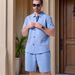 Men's Clothing Casual Short Sleeve Shirt Shorts Set Lightweight Outfit, Breathable Cotton Blend, Solid Color Matching ( Grey, Sky Blue, Khaki, White)_viptrois.com