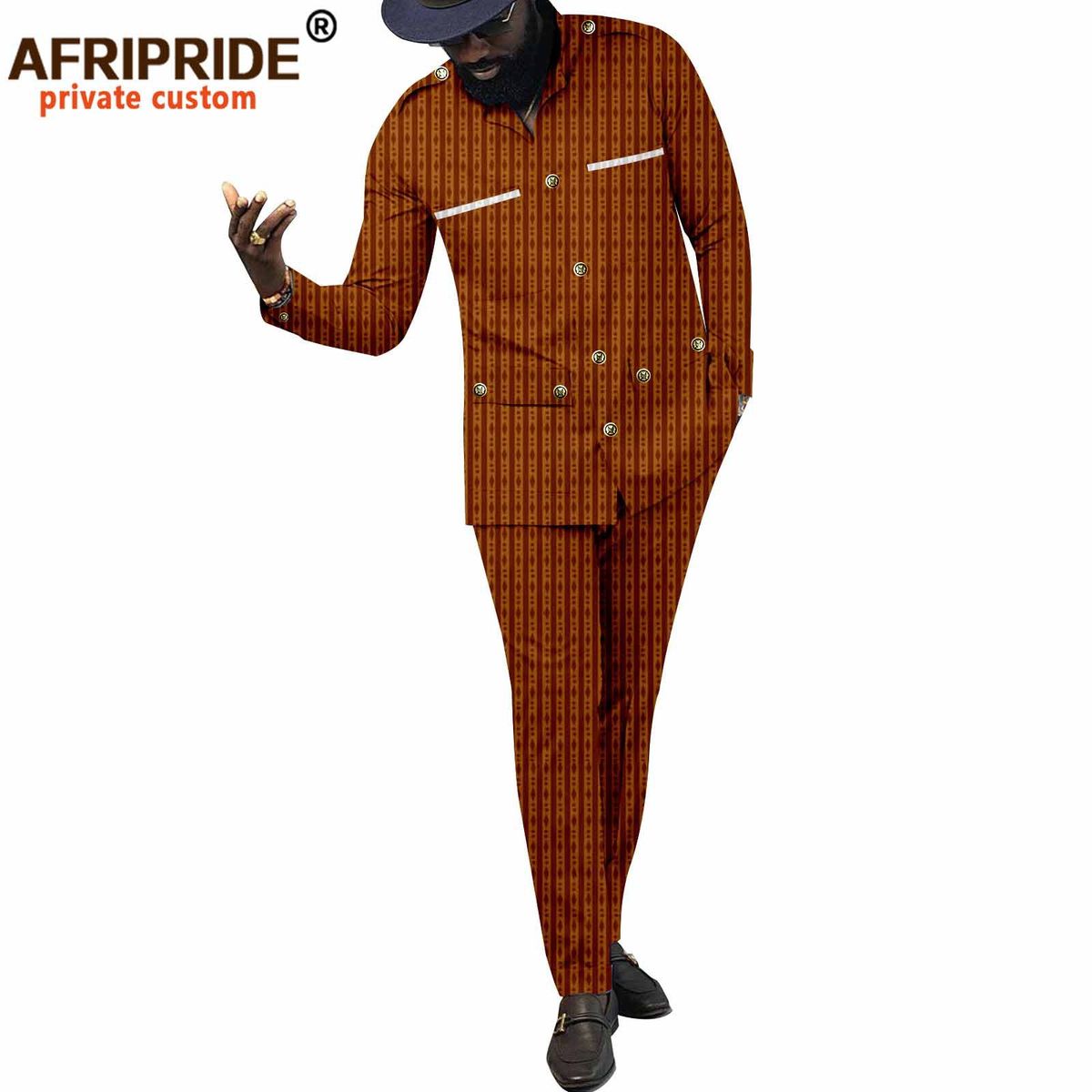 Men's clothing African ethnic solid color cotton men's casual jacket + pants_viptrois.com