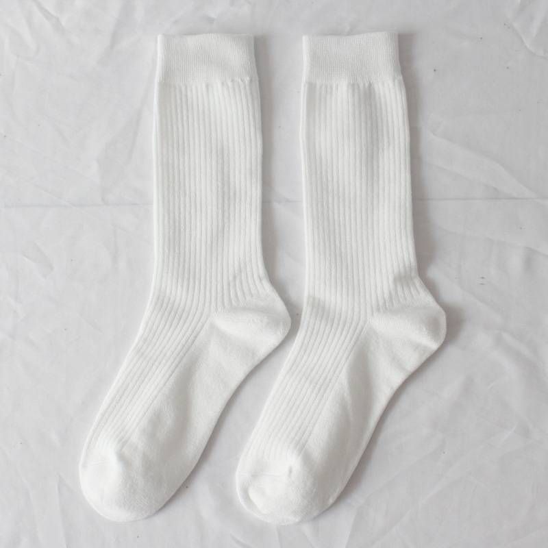 Vertical calf socks mid-height socks autumn and winter cotton socks solid color stockings for women_viptrois.com