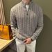 Old Qian Style Cable Knit Polo Shirt Men's Autumn And Winter Half Zipper Heavyweight Cable Knit Sweater Stand Collar Inner Layer Base Shirt_viptrois.com