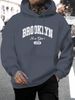 Men's Autumn And Winter Casual Fashion Loose Hooded Sweatshirt Brooklyn Letter Print 1898 Pattern Print Warm Long Sleeved Pullover_viptrois.com