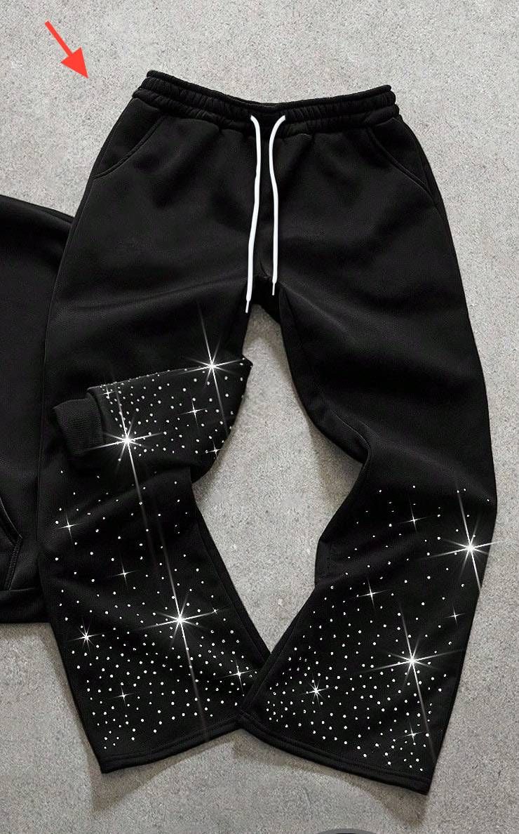 Men's Clothing Gothic Hip-Hop Hotfix Rhinestones Streetwear Hoodie & Pants Set With Rhinestone Design For Men & Women_viptrois.com