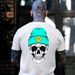 Gorro Verde Menta Camiseta Impresión Calavera De Doble Cara Diseñador Patrón Original Streetwear Casual Y2K Unisex_viptrois.com