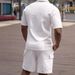 Men's Clothing Summer New Casual Button Down Lapel Shirt Solid Color Short Sleeved Shorts Suit For Men_viptrois.com