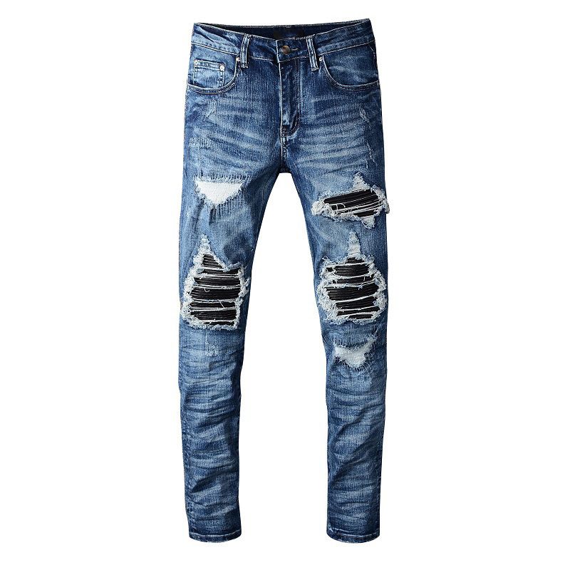 Men's Clothing High street fashion jeans brand men's ripped patch beggar jeans_viptrois.com