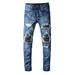 Men's Clothing High street fashion jeans brand men's ripped patch beggar jeans_viptrois.com