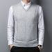 Men's Wool V-Neck Vest Knit Sleeveless Sweater For Dad, Solid Color Slim Fit Pullover For Casual & Business_viptrois.com