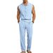 Men's Clothing Men's Linen Blend Sleeveless Shirt And Relaxed Fit Pants Set | Breathable Summer Outfit_viptrois.com