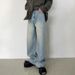 Niche Retro Washed Bamboo Stripe Wide Leg Light Color Jeans For Men Versatile Straight Leg Loose Fit_viptrois.com