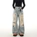 Unisex Distressed Embroidered Washed Jeans – Loose Straight Leg Denim Pants For Men & Women, Vintage Streetwear Style_viptrois.com