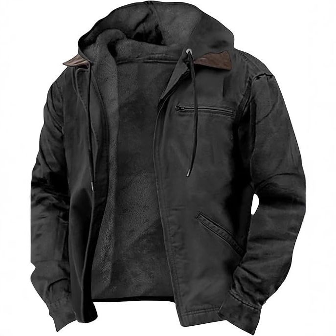 Hooded Fleece-Lined Jacket For Men – Relaxed Fit, Zippered Pockets, All-Day Comfort (S-5XL, Polyester Fill, Solid Colors)_viptrois.com