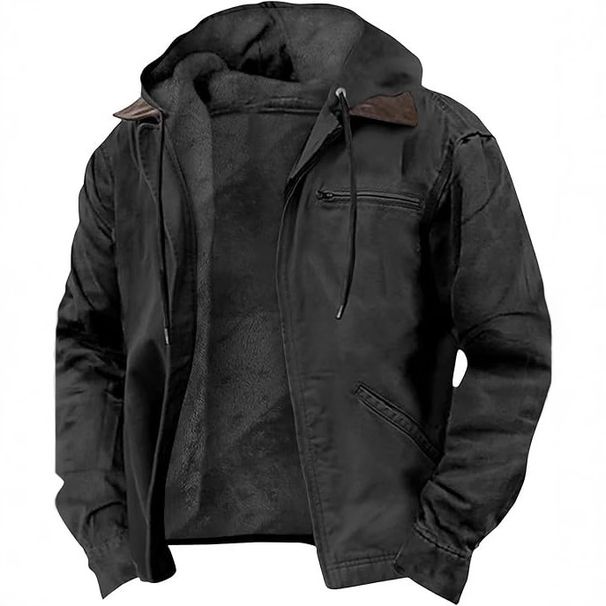 Hooded Fleece-Lined Jacket For Men – Relaxed Fit, Zippered Pockets, All-Day Comfort (S-5XL, Polyester Fill, Solid Colors)_viptrois.com
