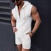 Men's Clothing New Fashion Men's Hooded Suit Zipper T Shirt Plaid Sleeveless Vest Shorts Men's Casual Two Piece Suit_viptrois.com
