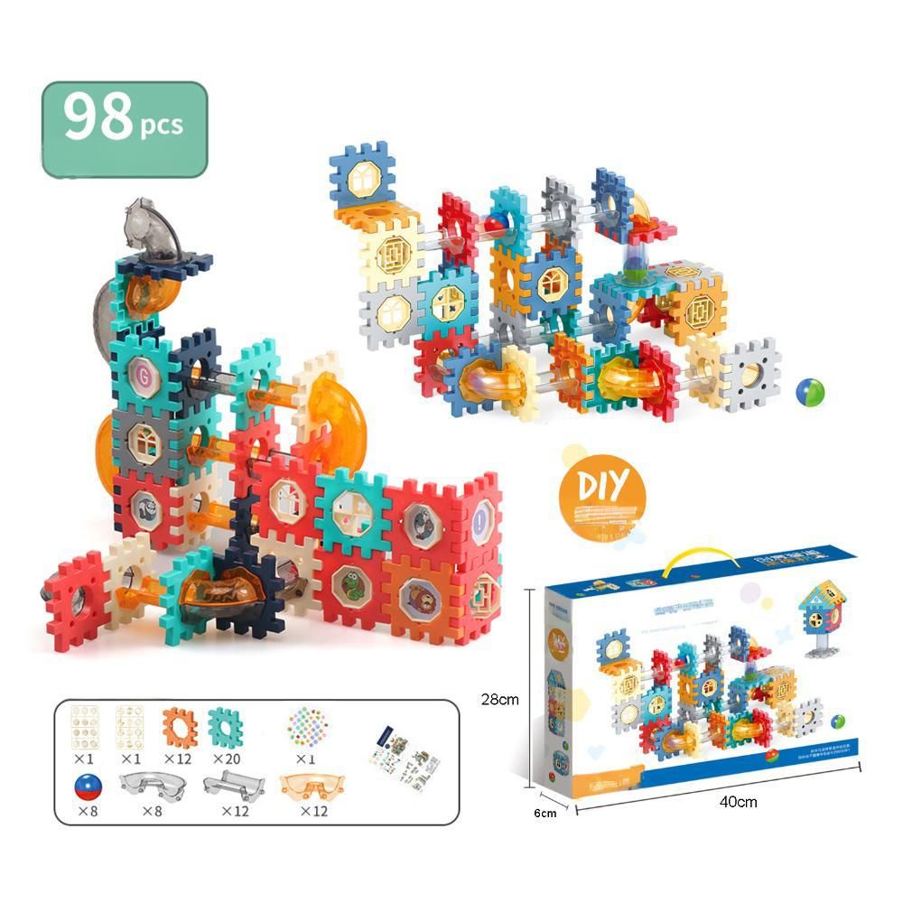 Mother & Kids DIY Marble Run Building Blocks Set 98/182PCS Educational STEM Toy For Kids Creative Maze Slide Puzzle Early Learning Gift Colorful_viptrois.com