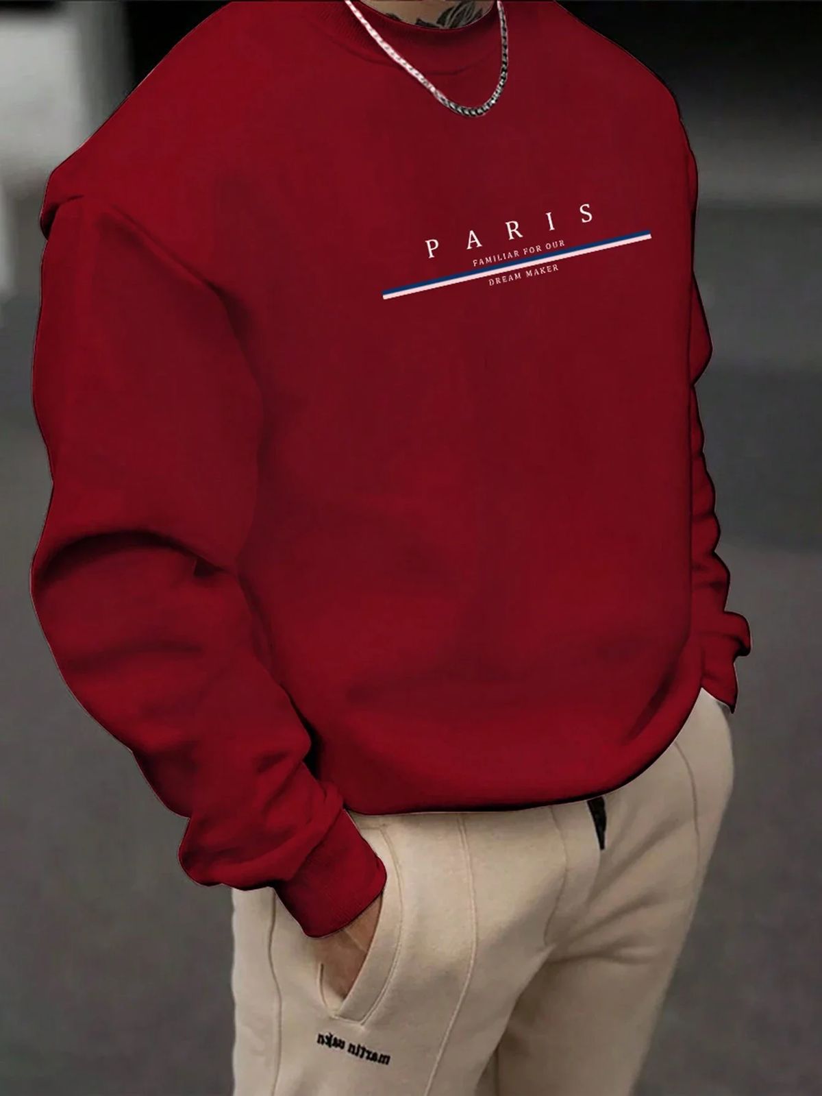 Men's Loose And Casual Fashionable Paris Letter Pattern Printed Round Neck Long Sleeved Pullover Hoodie For Autumn And Winter_viptrois.com