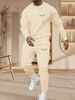 Autumn And Winter 2-piece Set Men's Long Sleeved Round Neck Black Top Loose Casual Hoodie Long Pants SetHerren Trendiges Print Sweatshirt_viptrois.com