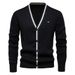 Pure Trimmed Autumn Winter Trendy Cardigan Men's V-Neck Long Sleeve Knitted Jacket New Sweater 2024 Color-Block Black_viptrois.com
