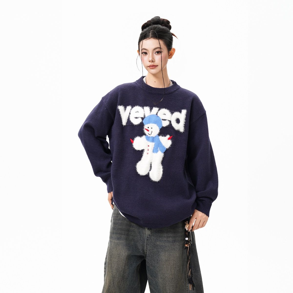 Mink Velvet Knitted Men's Trendy Brand Christmas Snowman Letter Lazy Style Autumn Winter Sweater Export Cross-Border_viptrois.com