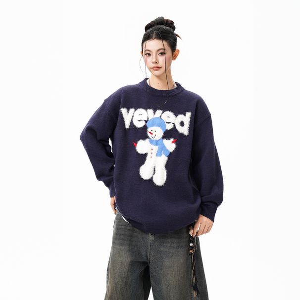 Mink Velvet Knitted Men's Trendy Brand Christmas Snowman Letter Lazy Style Autumn Winter Sweater Export Cross-Border_viptrois.com