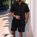 Men's Summer Casual Linen Shirt & Shorts Set - Breathable Loose Fit Beach Outfit - Short Sleeve Shirt With Mid-Length Pants - S-XXXL_viptrois.com