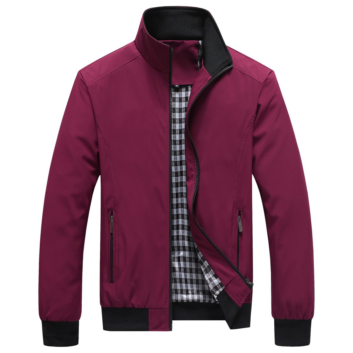 Men's Big & Tall Breathable Zippered Jacket Lightweight Casual Stand Collar Windproof Polyester Woven Coat for Spring Autumn Daily Wear M-6XL_viptrois.com